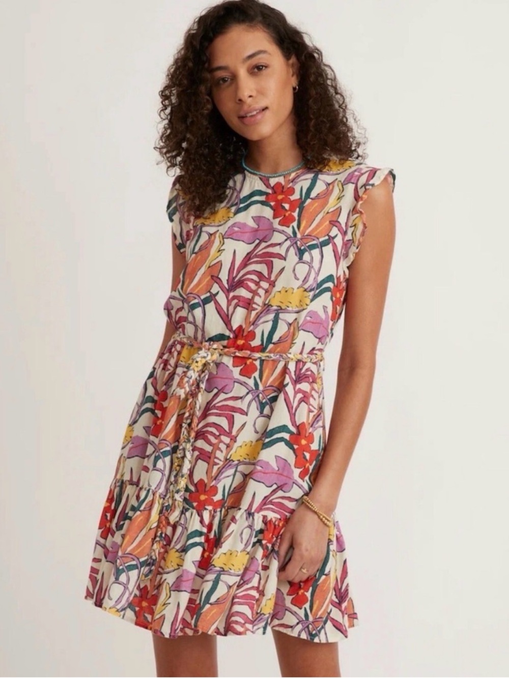 Marine Layer Laney Floral Mini Dress Ruffle Hem XL